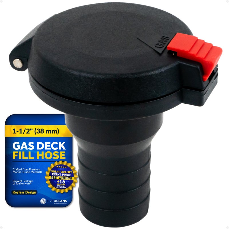 Five Oceans 1-1/2-Inch Marine Deck Fill/Filler, Flip Top Cap Design, Straight Neck, for Pontoon, Fishing, Bass Boats, Sport Yachts, Sailboats - FO1797 - Image 1